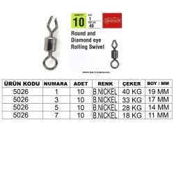 Captain 5026 Elmas Diamond Fırdöndü 10lu Paket Black Nikel - Captain