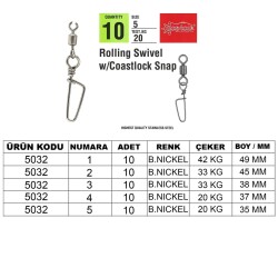 Captain 5032 Coastlock Klips 10lu Paket Black Nikel - Captain