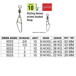 Captain 5033 New Hoked Klips 10lu Paket Black Nikel - Captain