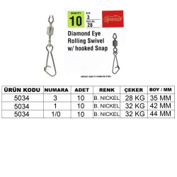 Captain 5034 Diamond Hoked Klips 10lu Paket Black Nikel - Captain