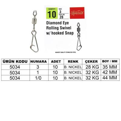 Captain 5034 Diamond Hoked Klips 10lu Paket Black Nikel - 1