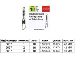 Captain 5037 Double Fırdöndülü Speed Klips 10lu Paket Black Nikel - Captain