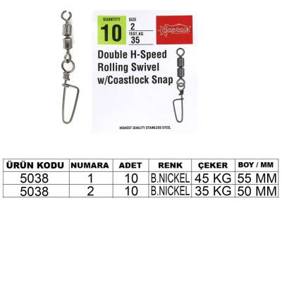 Captain 5038 Double Fırdöndülü Coastlok Klips 10lu Paket Black Nikel - 1