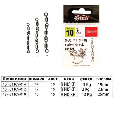 Captain 5110 3 Zincir Rulmanlı Fırdöndü 10lu Paket Black Nikel - 1