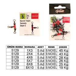 Captain 5129 Üçlü Boncuklu T Fırdöndü 5li Paket Black Nikel - Captain