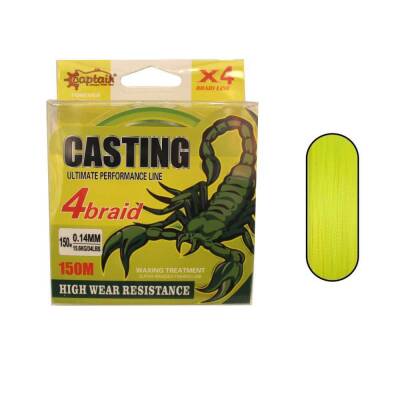 Captain Casting PE 4 Kat Spin İp Misina 150mt Sarı - 1
