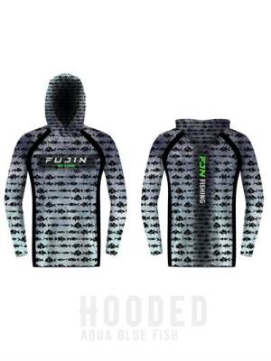 Fujin Performance Hooded Kapüşonlu T-Shirt Aqua Blue Fish - 1