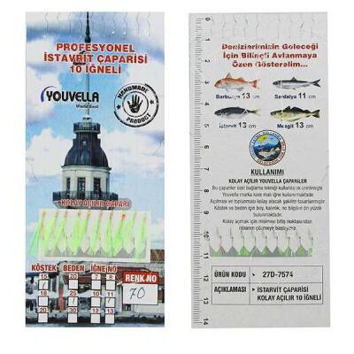İstavrit Çaparisi UV-GLOW Simli 10 İğneli Kolay Açılan Çapari 025mm Beden x 015mm Köstek - 28