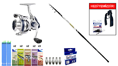 Kendo Azurro Surf 420cm 150 gr&Okuma ARIA-6000a Painting Silver 1BB Surf Seti - 1