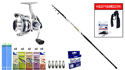 Kendo Azurro Surf 420cm 250 gr&Okuma ARIA-8000a Painting Silver 1BB Surf Seti - 1