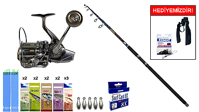 Kendo Tournament 3.50m 100-200gr&Ryuji Momentum 10000 Silver UV 11+1BB Surf Seti - 1