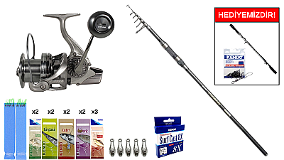 Okuma Carbonite Tele Surf 12' 360 cm 80-150gr&Ryuji Momentum 6000 Silver 11+1BB Surf Seti - 1