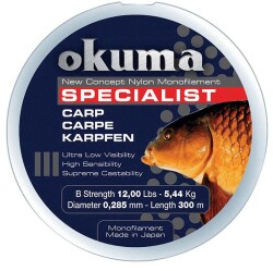 Okuma Carp 300 mt 30,00 lb 13,36 kg 0,47 mm Camou Misina - Okuma
