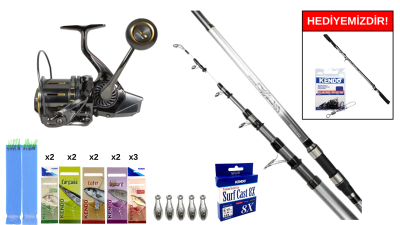 Okuma Wave Power Tele Surf 4.20 cm 100-200 gr&Ryuji Momentum 10000 Silver UV 11+1 Surf Seti - 1