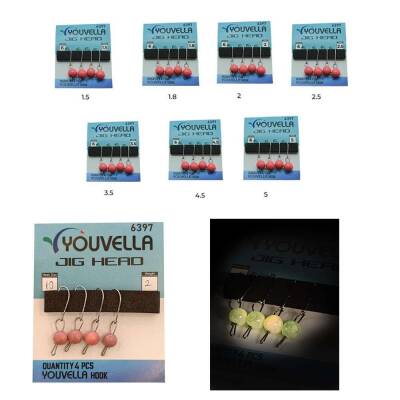 Youvella 6397 Mafsallı LRF Jig Head Pink Glow Head 4lü Paket - 1